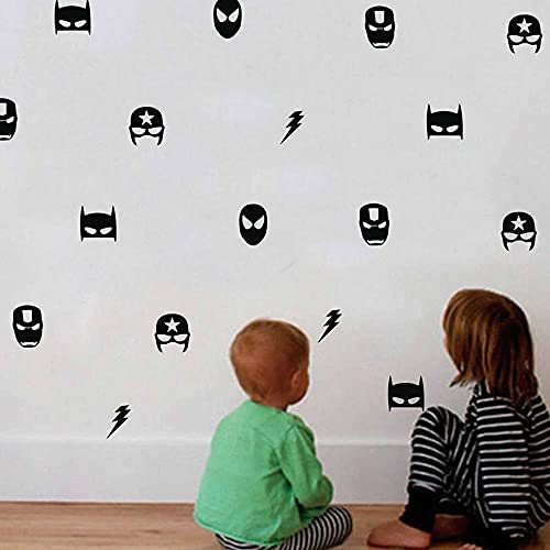 30 verschiedene Superhelden-Wandsticker für Kinderzimmer, Jungen, Schlafzimmer, Dekoration, Batman, Superman, Captain America, Spider Man, Blitz, Wandaufkleber, Kinderzimmer, Dekoration (schwarz)