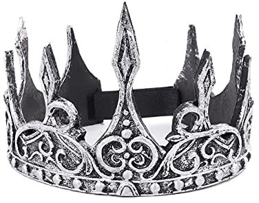 Proumhang King Crown Royal Medieval Soft Crown Stirnband PU Foaming Herren Kostüm Hut Kopfschmuck für Cosplay Kostüm Party Halloween One Size Silber