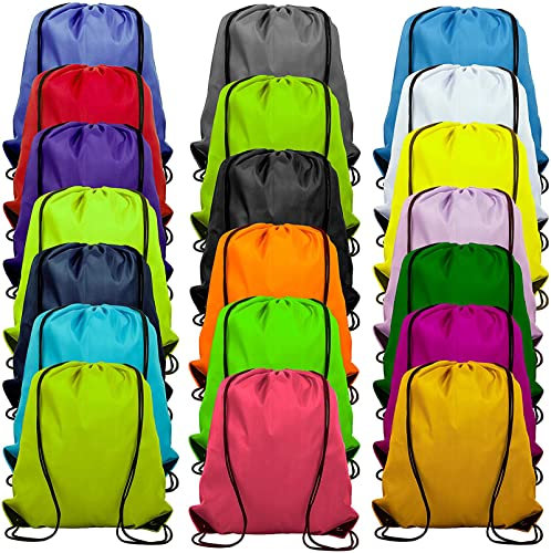 Rwekdza Lot de 15 sacs de gym avec cordon de serrage - Coins renforcés - Étanche - Multicolore - Sac à dos en tissu - Sac à dos de gym pour homme et femme - Garçon et fille - Adolescents