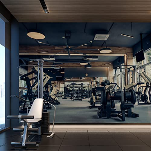 Wallepic Selbstklebende Fototapete Sport Fitnessstudio Training Hantel Beton 360 x 240 Moderne Tapete XXL Holz Fitness 3D Wohnzimmer Schlafzimmer Büro Flur Wandtapete Br. 360 cm x Hö. 240 cm