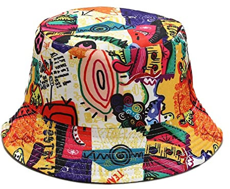 Quanhaigou Fischerhut für Herren und Damen, verstaubar, wendbar, Bedruckt, Sonnenhüte, Angler, Outdoor, Sommer, Reisen, Wandern, Strandkappen, Bunte Graffiti, Einheitsgröße