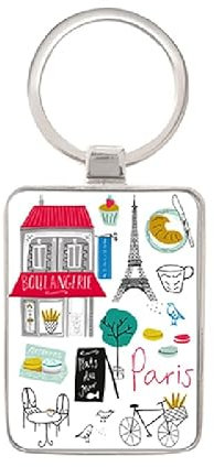 KIUB Schlüsselanhänger Paris Eiffelturm mit Symbolen, Motiv Paris-Monuments und Frankreich