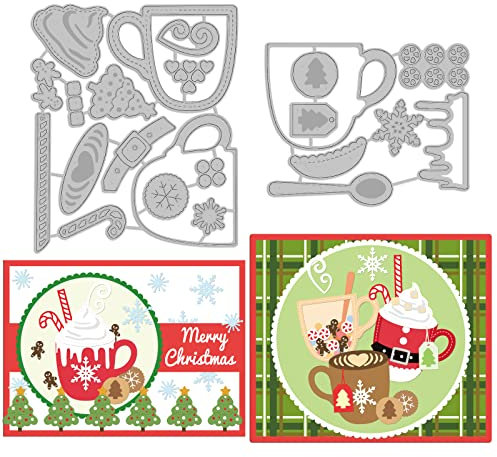 GLOBLELAND Weihnachtskaffee-Stanzformen zur Herstellung von Kartendekorationen, Weihnachtsbaum, Schneeflocken, Lebkuchenmännern, Zucker-Stanzformen, Schablonen für Scrapbooking, Fotoalbum