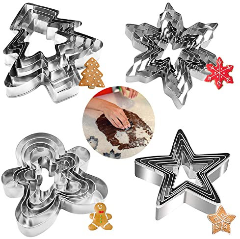 Plätzchenausstecher, 20 Stücke Ausstecher Ausstechformen Weihnachten, Cookie Cutter, Fondant Keksausstecher aus Edelstahl Fondant Ausstechformen Lebkuchenmann Stern Tannenbaum für Weihnachten Backen
