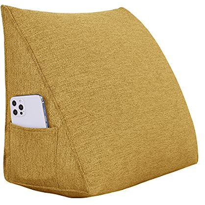 Johnear Rückenkissen Keilkissen Bett Lesekissen,Rückenlehne Kissen für Sofa Lendenkissen Bettkopfteil, Dreieckige Bettkeil Bücherkissen Stützkissen (Gelb,45cm)