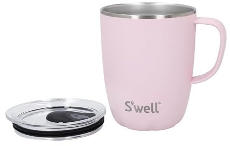 S'well Mug with Handle, Pink Topaz, 350ml. Vacuum Insulated Stainless Steel Travel Mug with Handle, On-The-Go Travel Cup, Splash-Proof, Slide-Open Lid - Leak-Proof and Dishwasher Safe