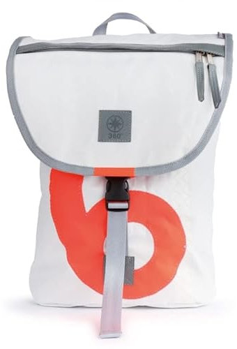 360° Rucksack Landgang Mini aus Segeltuch, Segel weiss, Zahl orange,Gurt grau 2306