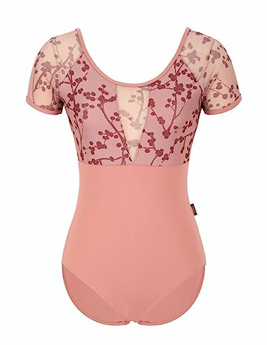 HEARTTOUCH Ballett Leotard Damen Bedruckt Tanz Trikots Balletttrikot Kurzarm Tanzbody Turntrikot Gymnastikanzug Turnanzug