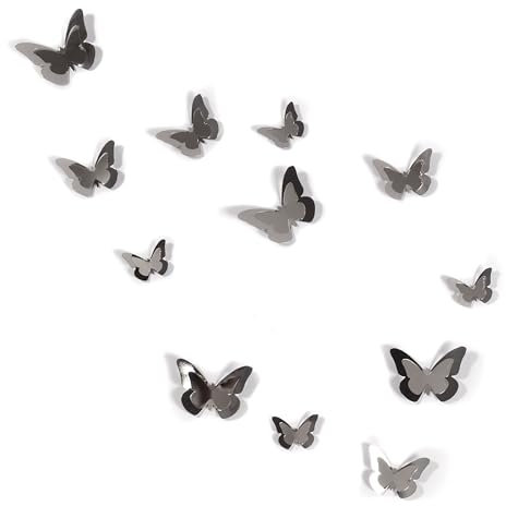 Design WANDSCHMUCK Schmetterlings SCHWARM aus Metall | Wanddekoration mit 12 Schmetterlingen silberfarben