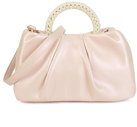 Valleycomfy Damen Clutch Perle Wolke Elegante Brauttasche Handtasche Hochzeit Abendtasche Klatsch Tasche Umhängetaschen, Rosa