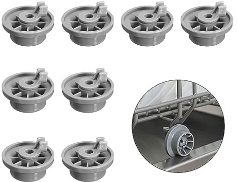 AUTUUCKEE 8 Pcs Dishwasher Basket Wheels, Universal Dishwasher Lower Basket Wheel Replacement Parts Accessories, for Most Dishwasher(Grey)