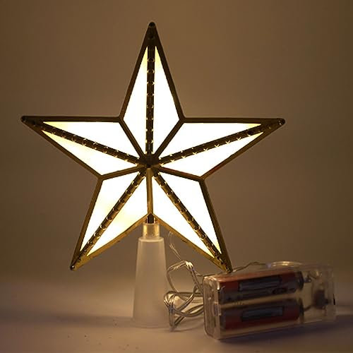 belupai Lighted Christmas Tree Topper, 6.7in 3D Star Christmas Tree Topper with LED Light, Pre Lit Golden Xmas Tree top Star for Christmas Tree Decorations, Battery Operated(Not Included)(Gold)