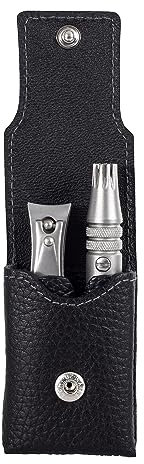 DOVO Set 1 - Luxus Pflegeset mit Nagelknipser und Klipette Nasenhaarschneider in edlem Lederetui