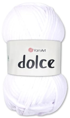 Frida's Wollhaus YarnArt 100 g Dolce Chenille Wolle Garn Stricken Häkeln Amigurumi 64 Farben (741 | Weiß)
