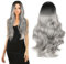 Perücke Damen, 70cm Silbergrau Perücke Frauen, Synthetische Perücke mit Haarnetz, Grau Lang Wellte Lockig Haare, Gothic Hexenperücke, Karneval Damenkostüm Zubehör, Halloween Cosplay Kostümparty