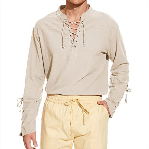 Durio Herren Mittelalter Hemd - Viking Kostüm Schnürhemd Renaissance Herren Kostüm Viktorian Steampunk Piraten Vintage Kostüm 2XL