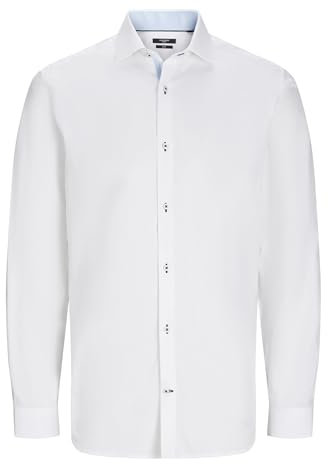 JACK & JONES Male Slim Fit Hemd Camisa de Negocios, Blanco Brillante. Ajuste: Ajustado, M para Hombre