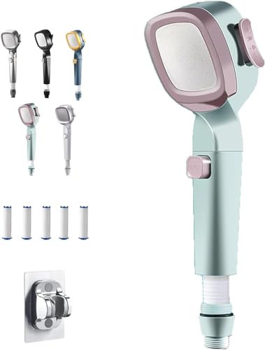 2024 Handheld Pressurized Shower Head with Pause Switch, Built-in Cartridge Water Saving Showerhead, 4 Mode Spray Handheld Shower Head with Filter (Green)