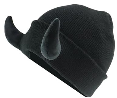 Babyhut Teufel Hörner Männer Hut Gestrickte Beanie Mit Hörnern Frauen Hip Hop Daemon Hörner Kappe Für Winter Warme Ski Outdoor Kinder Mütze Mit Ohrenschutz (Black, One Size)