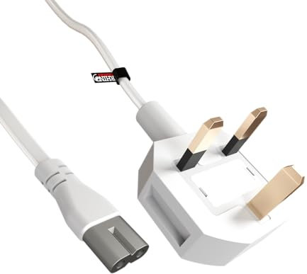 rhinocables Figure 8 Mains TV Power cable, UK Plug to IEC C7 Fig8 2Pin Lead Power Supply Cord compatible with Gaming Consoles, Radios, Printer, Laptop (White, 5m)