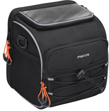 MOSISO Motorcycle Handlebar Bag with Clear Phone Pocket, Motorcycle Fork Sissy Bar Tool Bag with Rain Cover&Shoulder Strap for Motorbike Cruiser Softail Dyna Sportsters Dirt Bike Bicycle ATV, Black