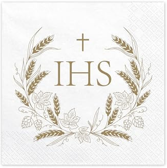 Servietten Papier 33x33cm 3-lagig 12 Stück - hochwertig & nachhaltig - Einweg Tischservietten mit IHS Motiv - Papierservietten für Taufe Kommunion Hochzeit - Weiß Gold