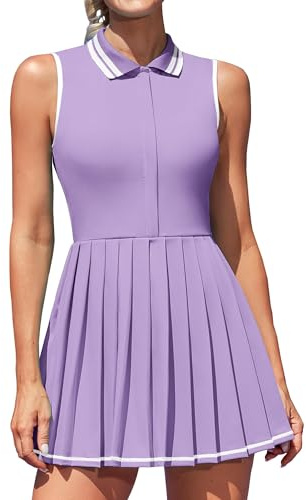 ATTRACO Tennis Dress for Women with Shorts and Built in Bra Tennis Skirts with Pockets Athletic Dresses Purple M