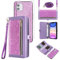 Asuwish Phone Case for iPhone 11 6.1 Zipper Wallet Cell Cover with Tempered Glass Screen Protector Lanyard Strap Bling Glitter Flip Card Holder iphone11case iPhone11 i Phone11 11s XI 11R Women Purple