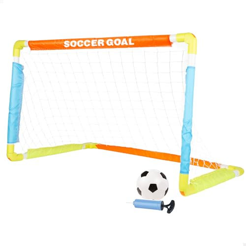 ColorBaby Fun Area! Portería de fútbol Plegable, Incluye balón de fútbol, 4 piquetas Anclaje e hinchador, Tamaño 100x60x60 cm, Juguetes Exterior, Porterías niños, Multicolor, Juegos puntería, 47692