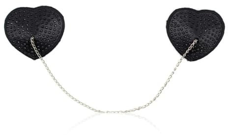 CNHDCT 1 Pair Sexy Black Link Chain Tassel Breast Bra Nipple Cover Sticker Pasties Hot Sexy Nipple Cover with Metal Chain Reusable Self-Adhesive Breast Pasties for Women