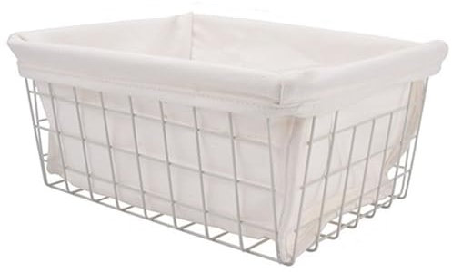 6 PCS Wire Storage Basket With Removable Liner, Stackable Chest Freezer Baskets, Black Wire Basket Storage Organiser With Handle For Kitchen, Bathroom, Pantry, Closet, Cabinet, Freezer, Shelf(White wi