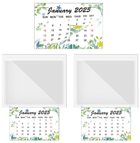 Pegatinas de calendario 2025 para colgar, mini calendario, tarjetero, 2 en 1, calendario de pared con bolsillo transparente en blanco para coche, nevera, hogar, oficina, paquete de 2