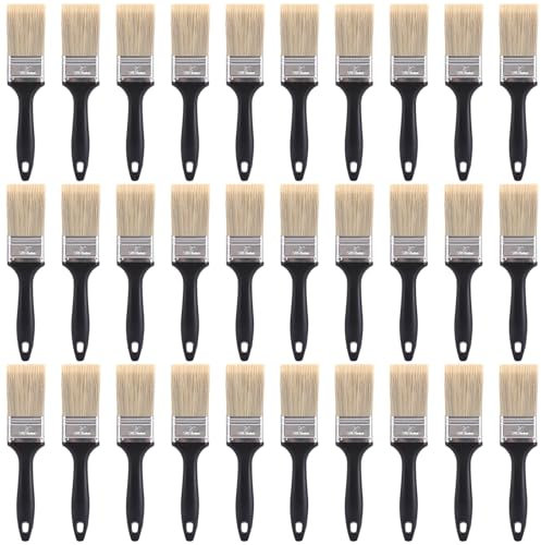 APACALI 30PCS 2 Inch Paint Brushes, Paint Brush Set, Small Paint Brushes with Plastic Handle, Paint Brushes Decorating, Wall Paint Brush for Paint, Stain, Varnish, Glue and Home DIY, Black