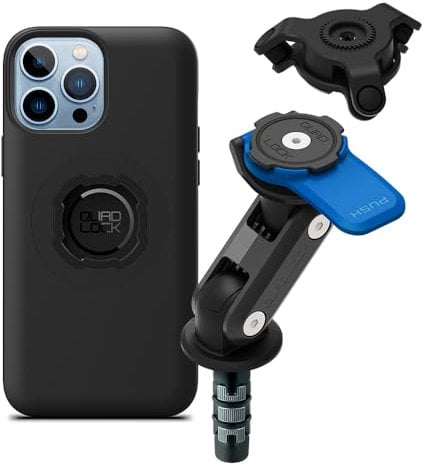 Quad Lock Motorcycle Fork Stem Phone Mount Kit with Vibration Dampener and iPhone 13 Pro Max MAG Case