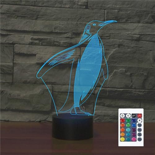 FLRXHK Pinguin-Nachtlicht mit 3D-Illusion, Touch-Tischlampe mit Fernbedienung, 16 Farben, optisches USB-LED-Nachtlicht für Kinder, Geschenk, Raumdekoration