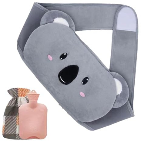 Wärmflasche Wärmflaschengürtel, Wärmflasche mit Weichem Plüschbezug aus Gummi mit weichem Taillen-Bezug, Wärmflaschengürtel für Nacken, Schulter, Rücken und Beine (Grau-Koala)