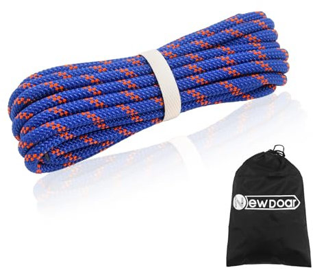 NewDoar 14KN 8mm(5/16in) Static Rope High Strength Accessory Cord Double Braid Safety Rope for Tree Climbing, Camping, Hiking, Fishing, Caving, Mountaineering(Blue 8mm,98ft)