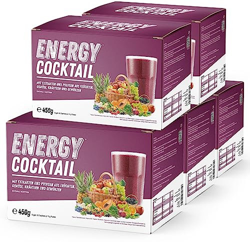Energy Cocktail Pulver | Extrakte und Pulver aus Früchten, Gemüse, Kräutern und Gewürzen | 30 Praktische Portionsbeutel | 450 g - 5x