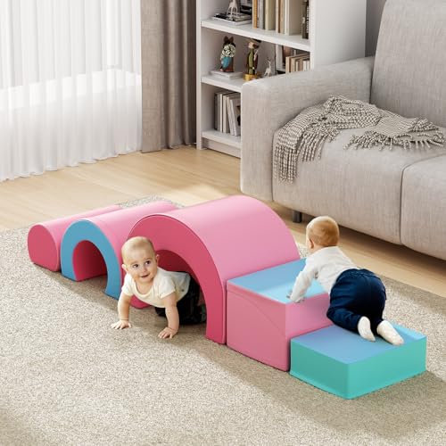 Wisbecost Softbausteine,Schaumstoff bausteine Kinder,Schaumstoff Klettergerüste für Kleinkinder,Indoor Kletter und Krabbelspielset (5 Stück - taubenblau)