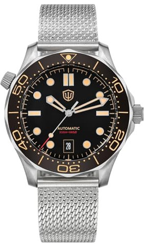 watchdives Automatikuhren für Herren WD007, Titan NTTD Taucheruhr NH35 Gewölbte Saphirglas Armbanduhr 100 m Wasserdicht
