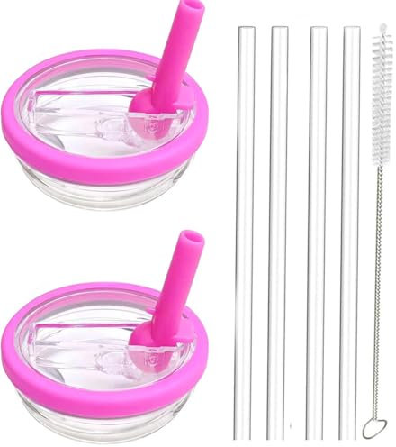 2 Pack 40 oz Tumbler Flip Straw Lid Replacement fit for Stanley Quencher, Spill Proof Splash Resistant Tumbler Lids, Reusable Tumbler Cover with 4 Straws and 1 Cleaning Brush (Rose Red, 40oz)