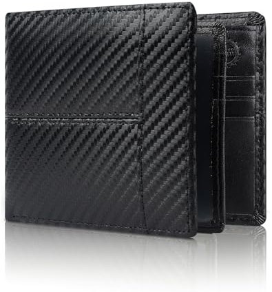 Swallowmall Portefeuille Fin à Deux Volets RFID en Cuir véritable pour Homme avec fenêtre d'identification et 18 Porte-Cartes, Fermeture éclair rayée Noire, Minimaliste