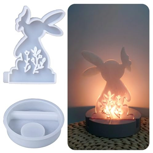 LdawyDE Silikonform Ostern Hase Silikon Gießform 3D Hasen Silikonformen Osterhase Gießformen Ostern Epoxidharz Gips Kerzenhalter Gießen Formen Oster Dekoration Frühling Kerzen Einschieber Mould