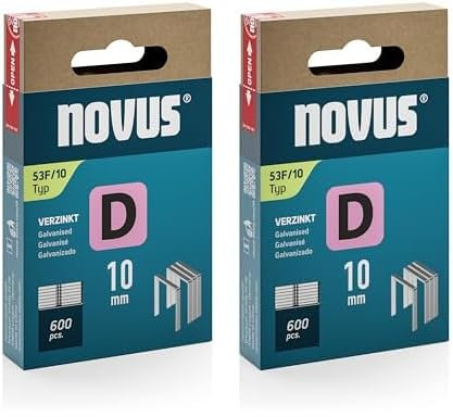 NOVUS TOOLS Flachdrahtklammern 10 mm, 600 Tacker-Klammern vom Typ 53F/10, Schiebeschachtel, Heftmittel für Folien und Pappe (Packung mit 2)