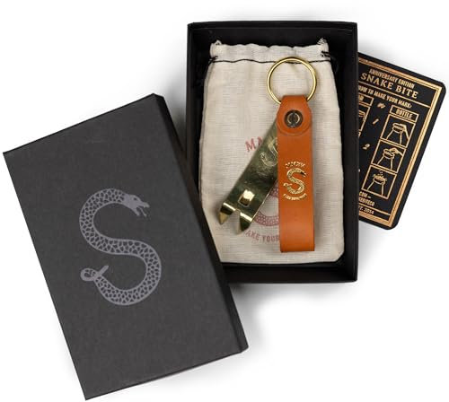 Snake Bite Co. - Llavero abrebotellas Snake Bite de cebada y latón, 100% fabricado en Estados Unidos y edición de aniversario patentada, regalos para padrinos de boda, gadgets EDC, regalos de novio,