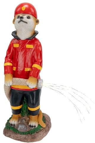 Bonetti Solar Erdmännchen für Außen | Gartenfigur mit LED Licht und Solar-Technik, aus Polyresin in Stein-Optik, kabellos, automatische Einschaltung (Feuerwehrmann)