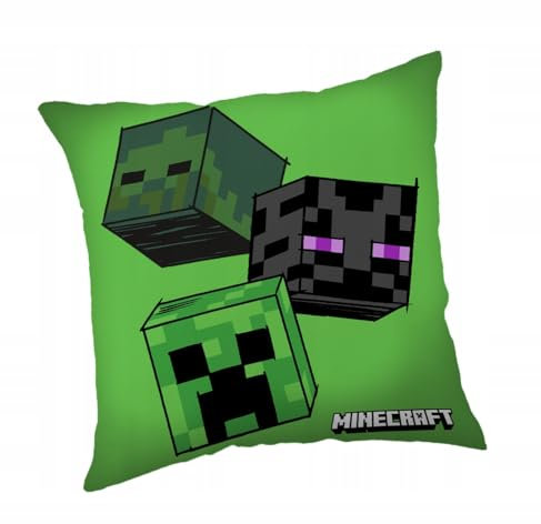 Minecraft Creeper Kissen, 40 x 40 cm, Doppelseitig oder Einseitig Bedruckt, Superweich, Polyester Kuschelkissen (Grün)