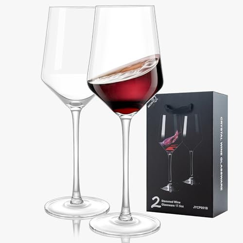 COOKY.D Crystal Red Wine Glasses Set of 2 Long Stem Burgundy Drinking Glassware with Gift Box for Weddings Anniversaries Picnic,520 ML/17.5 OZ
