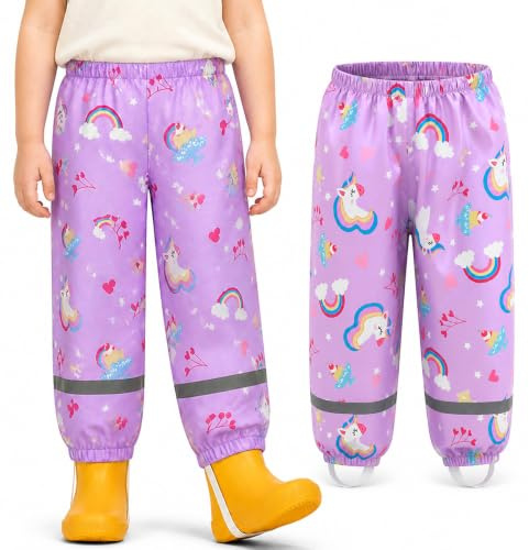 Baogaier Pantalon de Pluie pour Enfants avec Imprimé Animal pour 1-10 Ans | Coupe-Vent, imperméable, Garçons Fille, Non doublée, Anti-Boue Léger et Fin Pantalons, avec Réfléchissant, d'extérieur école