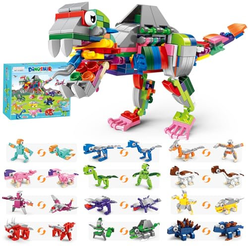 Cyiecw 12 Stück Mini Bausteine Set, 12 IN 1 Dinosaurier Kinder Spielzeug, Austauschbare Bausteine Spielzeug, Party Mitgebsel Kindergeburtstag Geschenk für Kinder ab 6 Jahre Jungen (Dinosaurier)